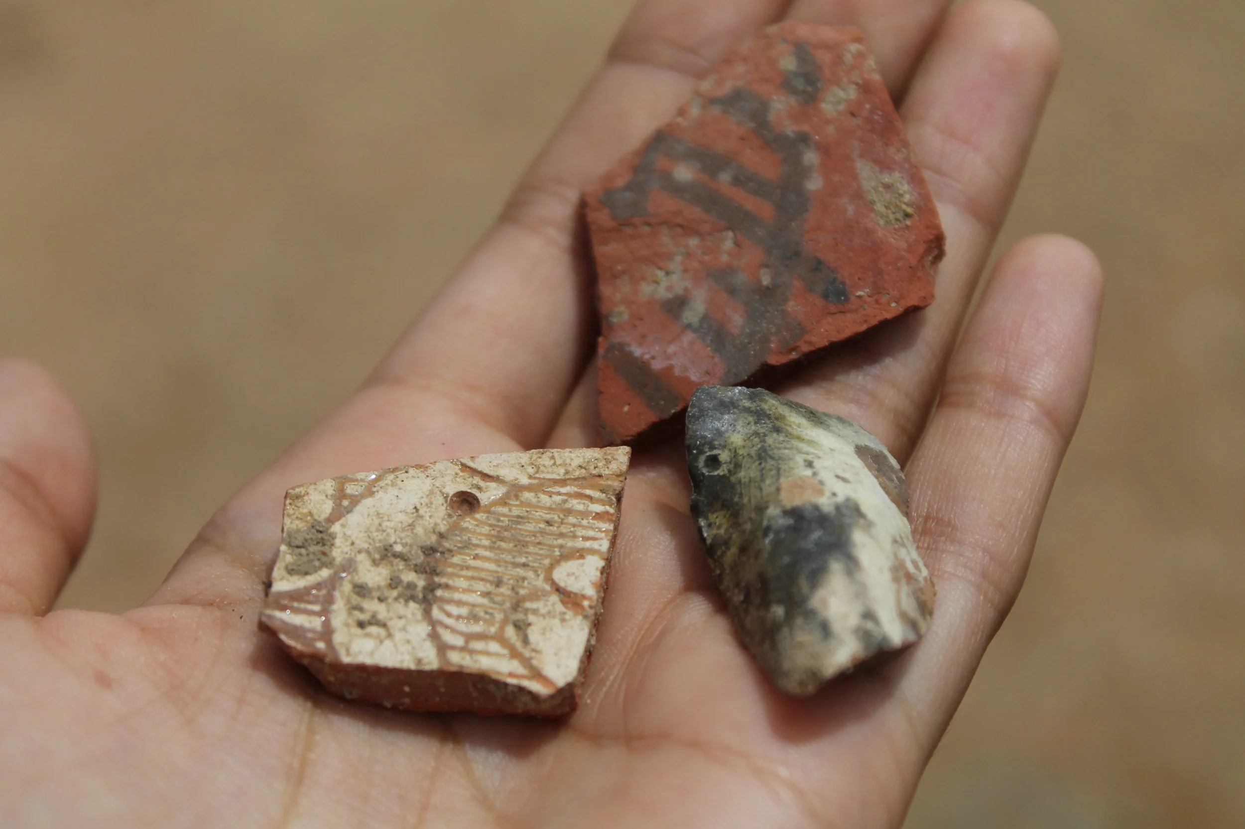 Pieces of terracotta pots at the archaeological site in Bhambhore