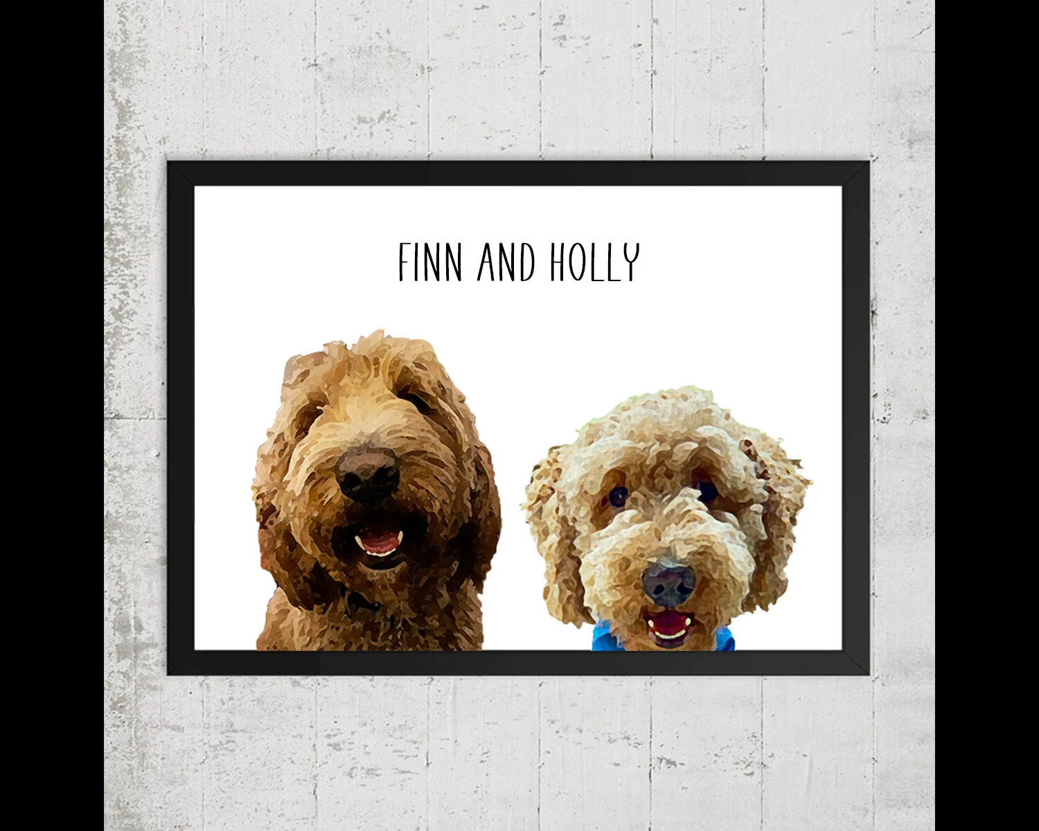 Multiple Pet Horizontal Peek-a-boo Custom Pet Portrait | Digital Dog Art