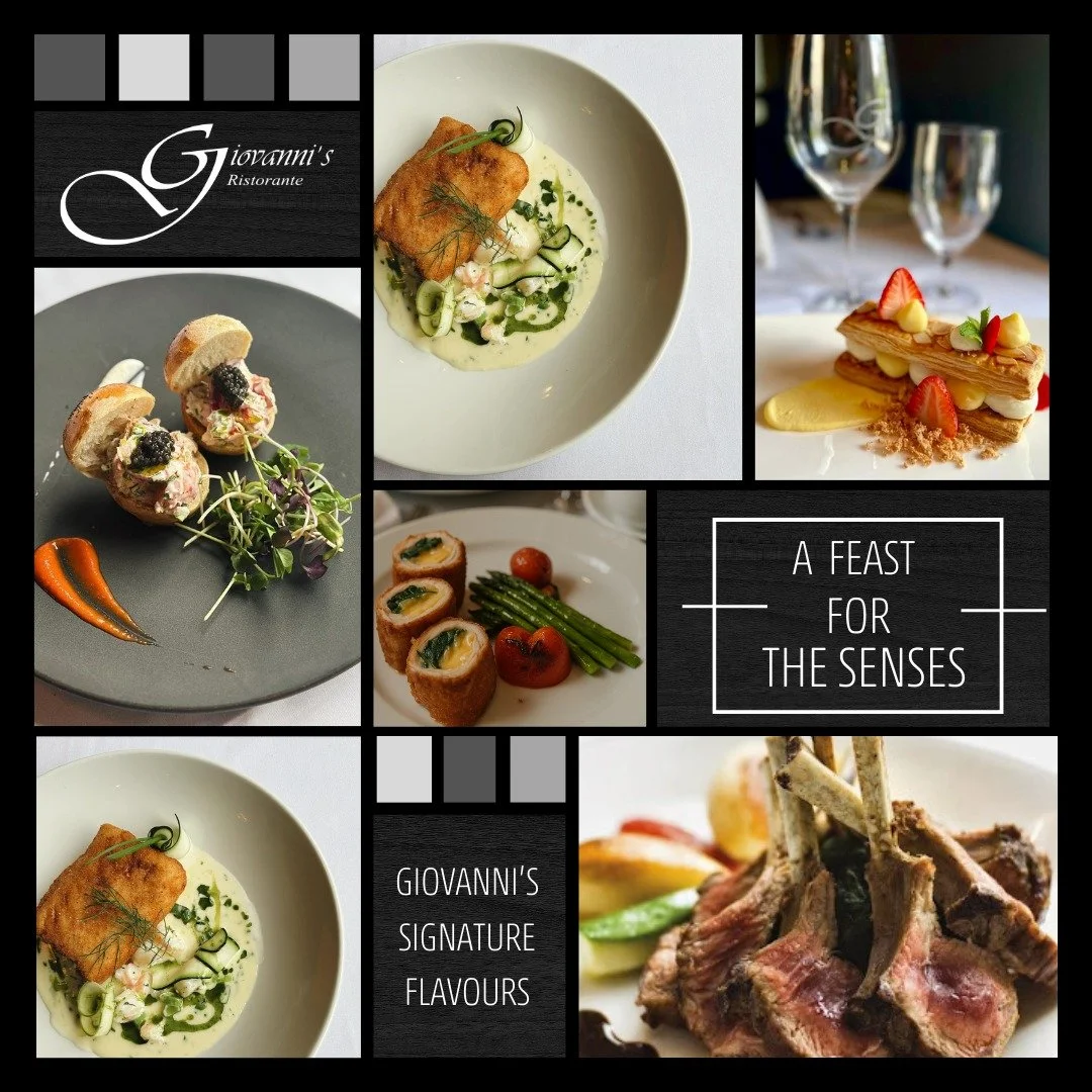 Elegant dishes from Giovanni’s Ristorante in Ottawa, showcasing signature Italian cuisine in a refined private dining room setting — perfect for special occasions and intimate celebrations.