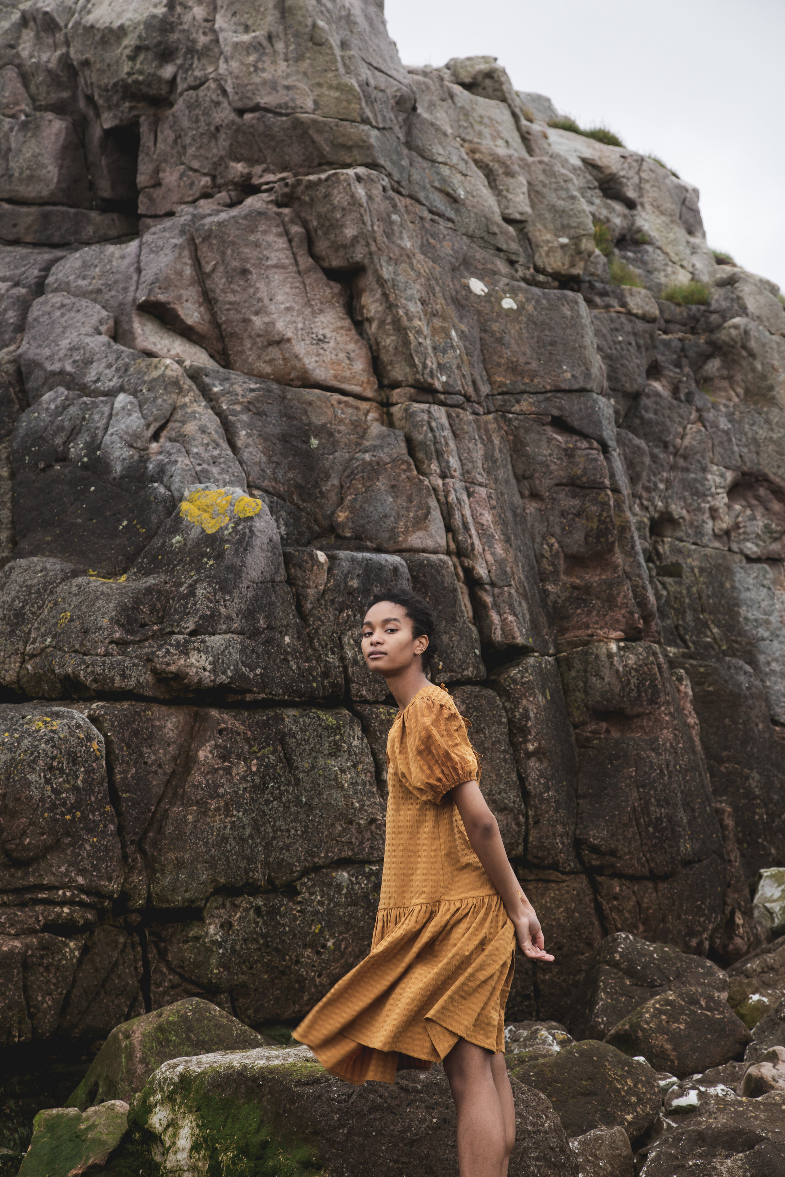 Valene Organic Cotton Seersucker Dress In Burnt Ochre.jpg