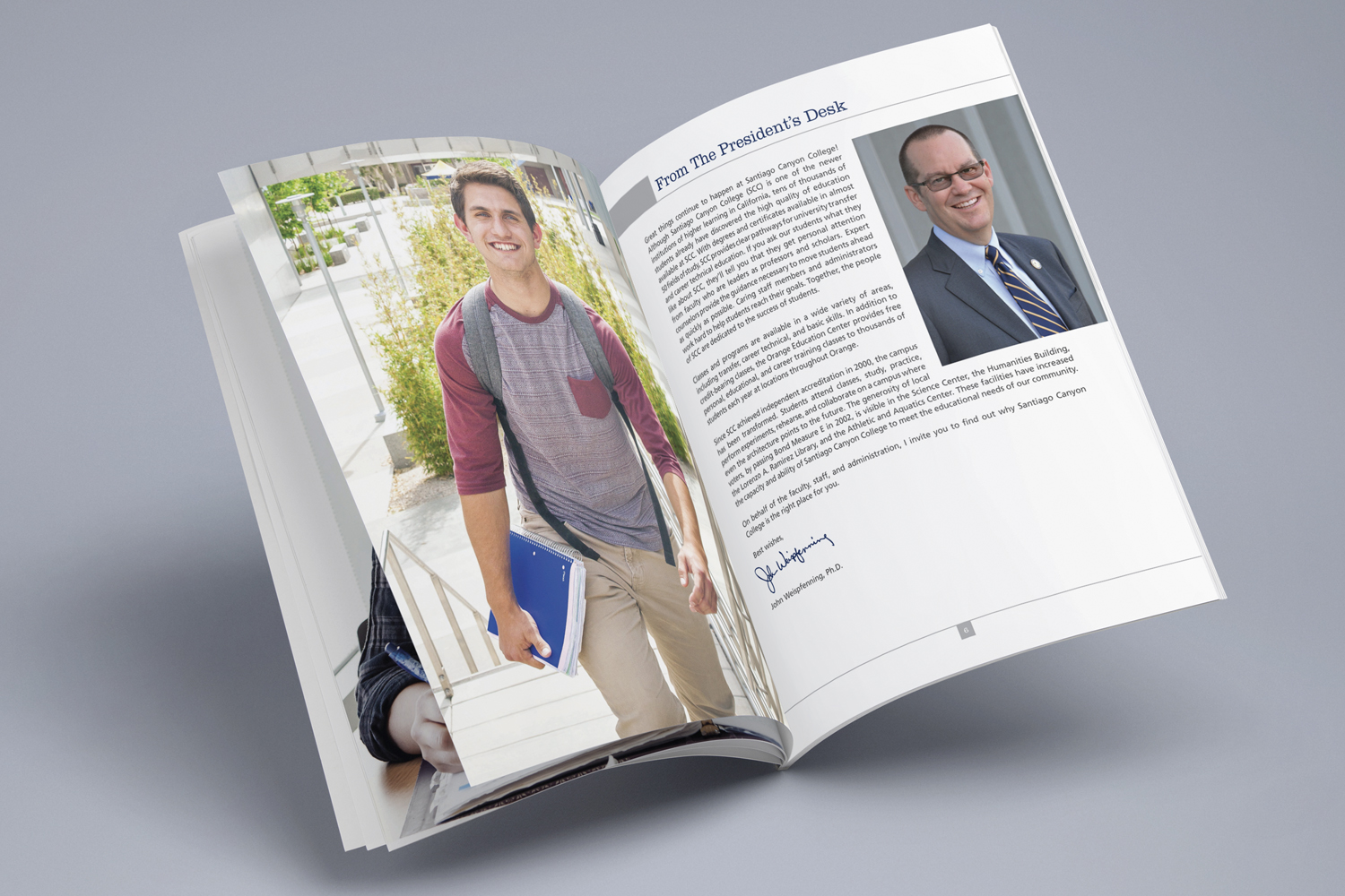 International Students application booklet, Santiago Canyon College art direction, photography, design