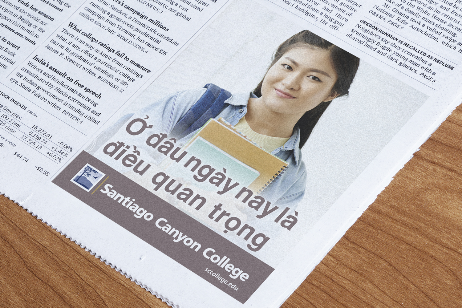 Magazine and newspaper ads, Santiago Canyon College art direction, design