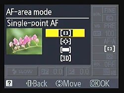 Nikon D3100 AF mode