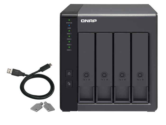 QNAP TR-004 with four hard disk bays; need to buy hard-disks separately (If you want to know more technical details about the product, please contact me .)