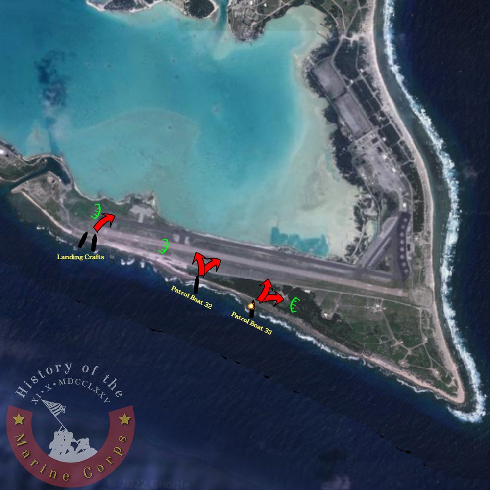 Japan's amphibious landing on December 23 - Green lines are Marine front lines.