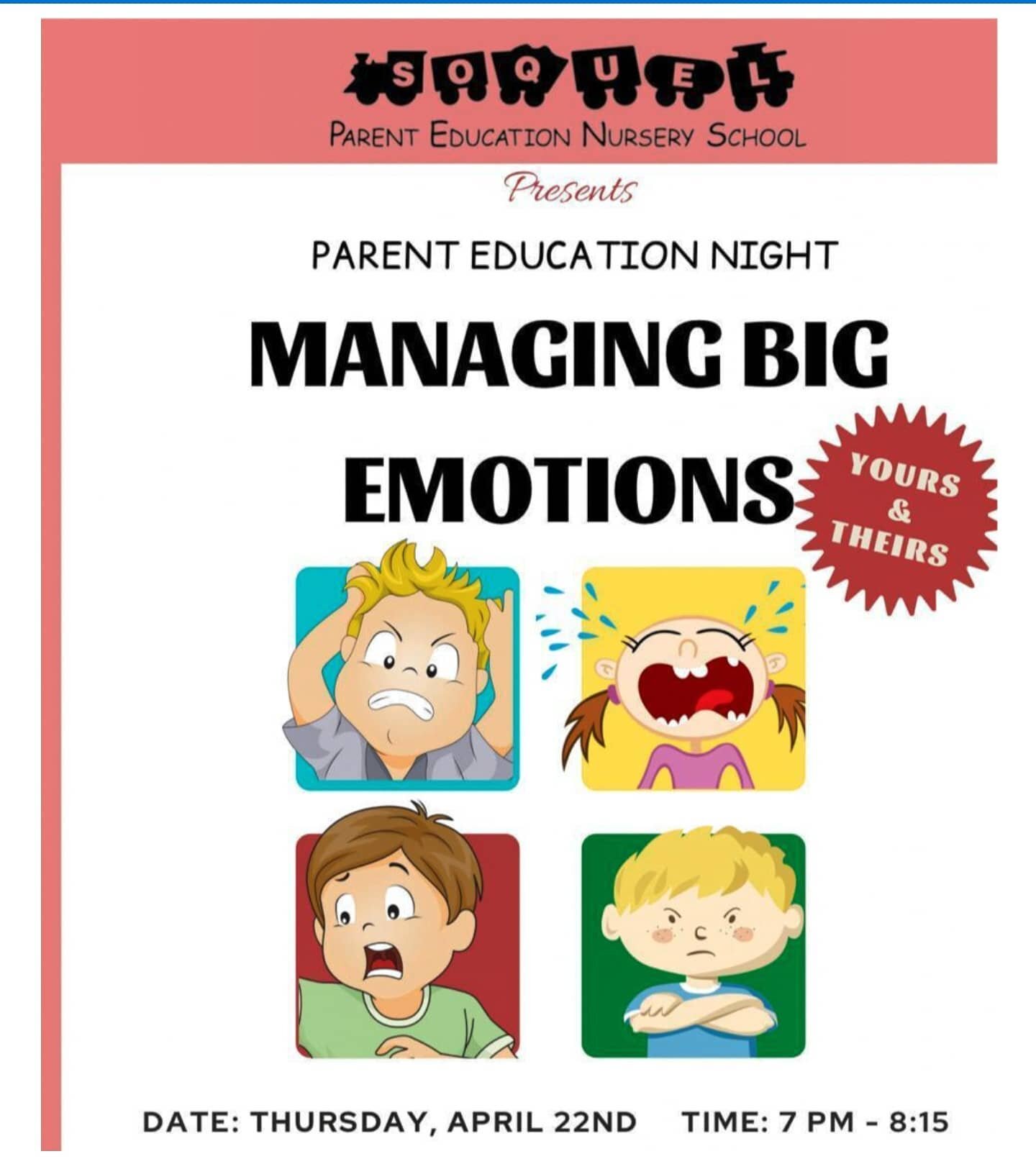 Hope you're all enjoying this beautiful Sunday! Just a quick heads up that we have an upcoming parent education seminar with our 3PENS sister school, Soquel PENS. it's this coming Thursday and we hope to see you on Zooooooom!