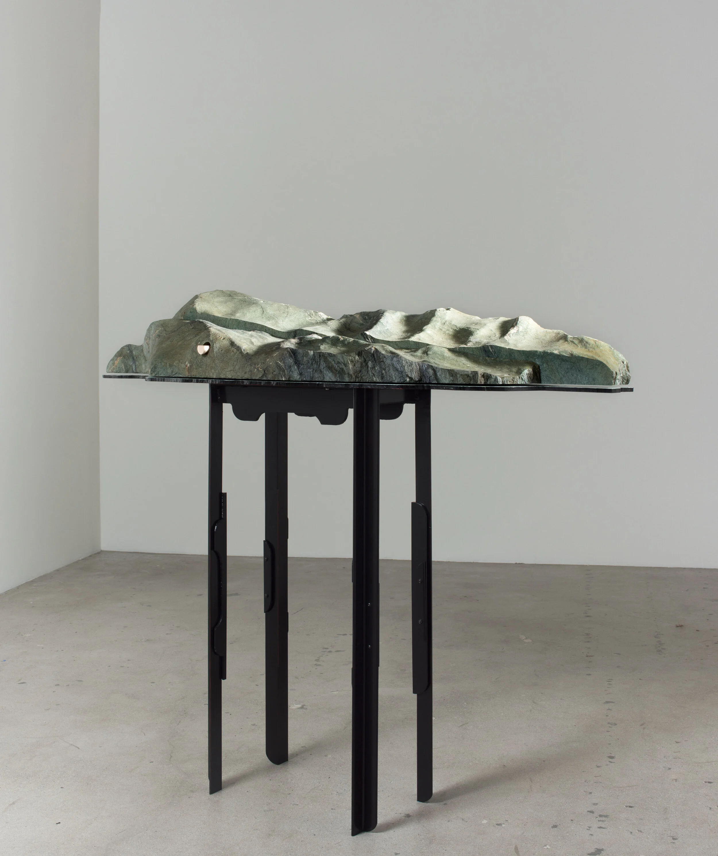 II Model of an Earth Fastener on the San Andreas Fault , 2019 Steel, enamel, greenschist, and bronze 52 x 64 x 16 inches