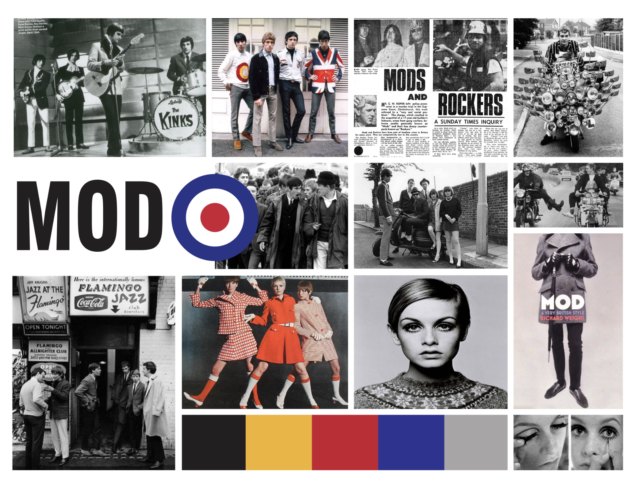 Mod themed mood board was created to determine common themes of the time period