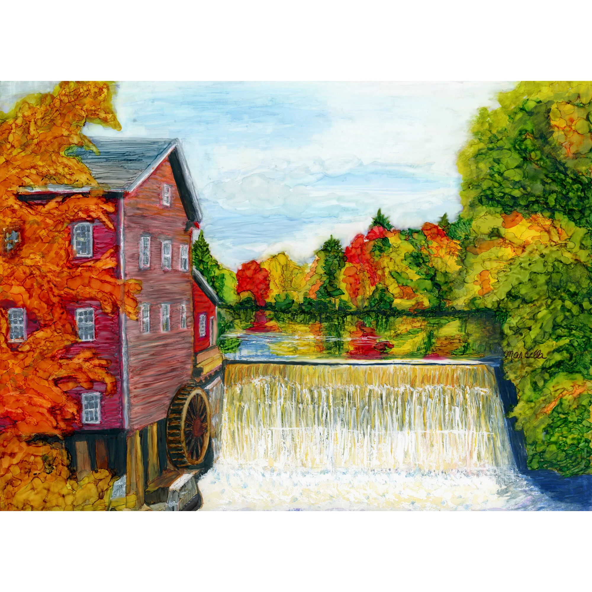 "Mill in Autumn" Print of Painting by Marcella Chapman