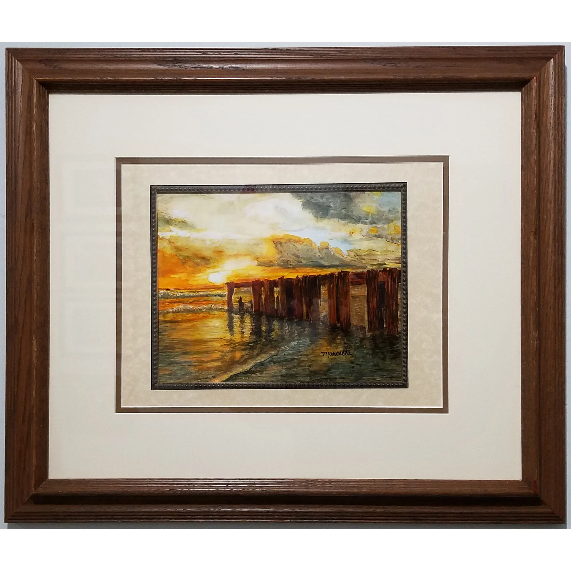 "Sunrise Over Old Pier" Painting by Marcella Chapman