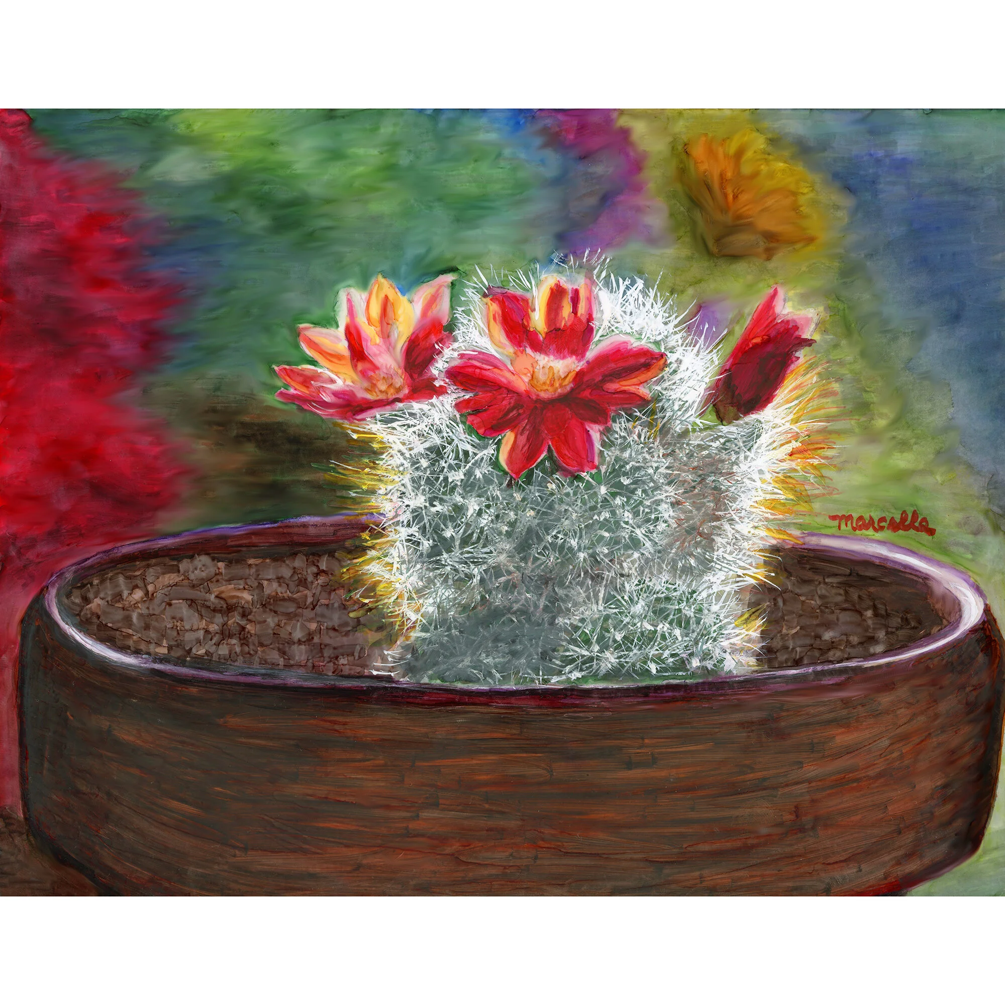 "Succulents in Brown Bowl" Print of Painting by Marcella Chapman