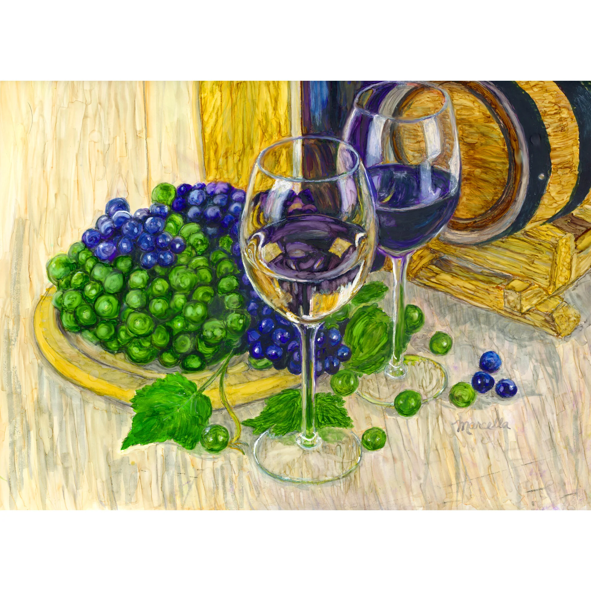 "Wine Still Life" Print of Painting by Marcella Chapman