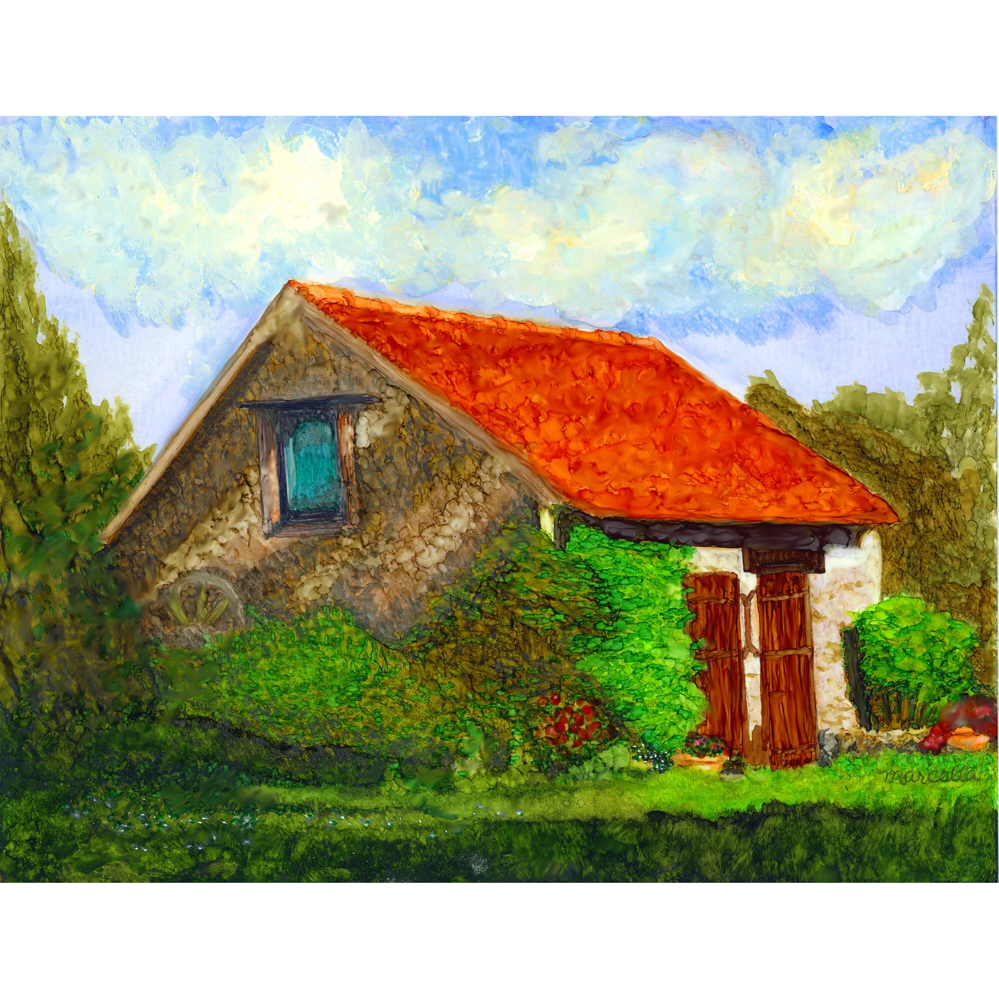 "Dappled Cottage" Print of Painting by Marcella Chapman