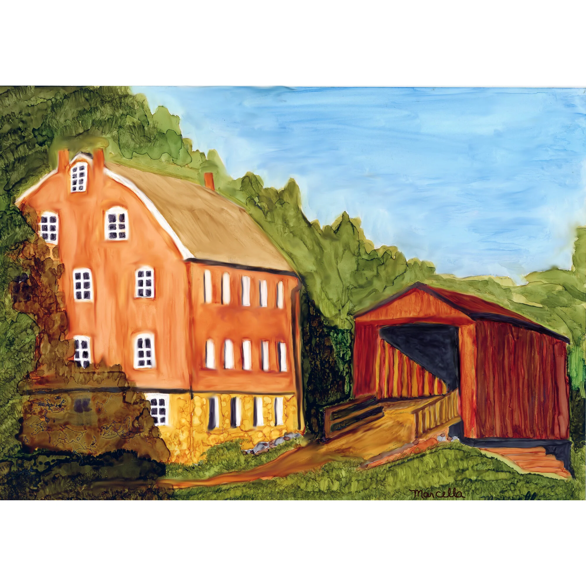 "Covered Bridge" Print of Painting by Marcella Chapman