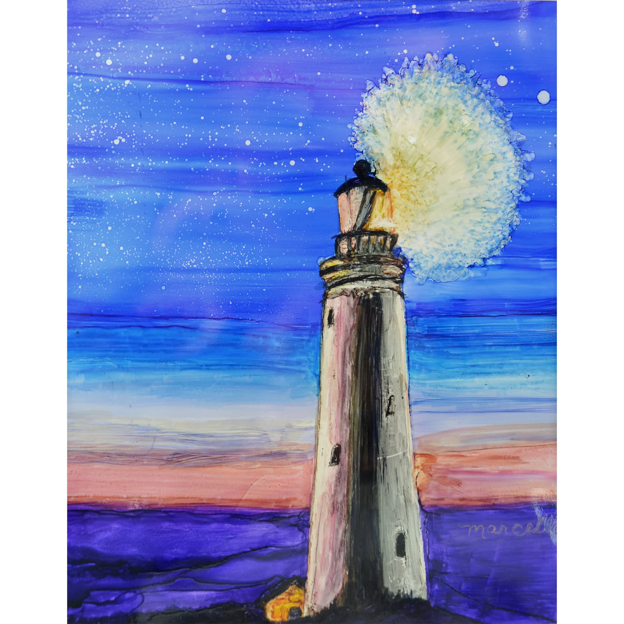 "Lighthouse at Dusk" Print of Painting by Marcella Chapman