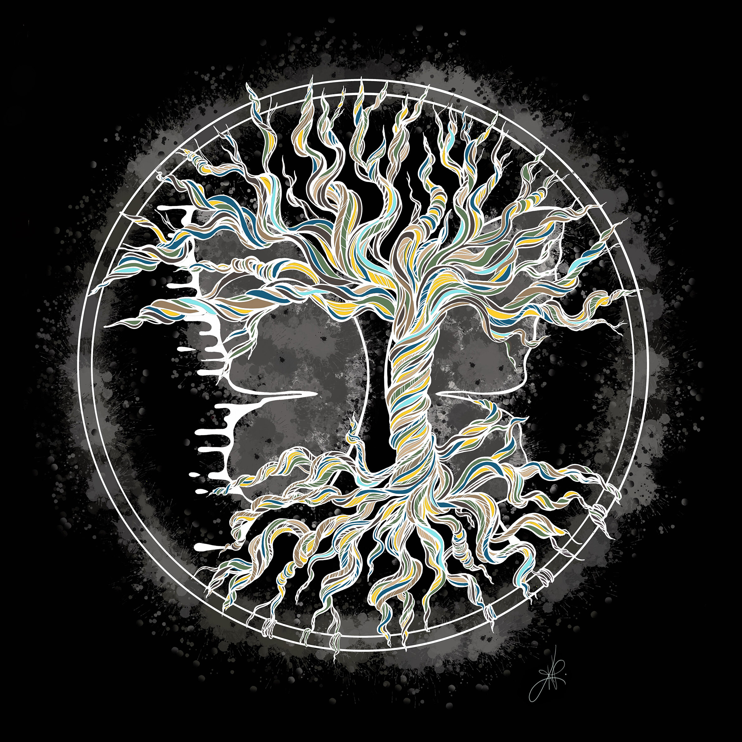 "Twisted Tree Black Overlay" Bipolar Butterfly Unframed Print