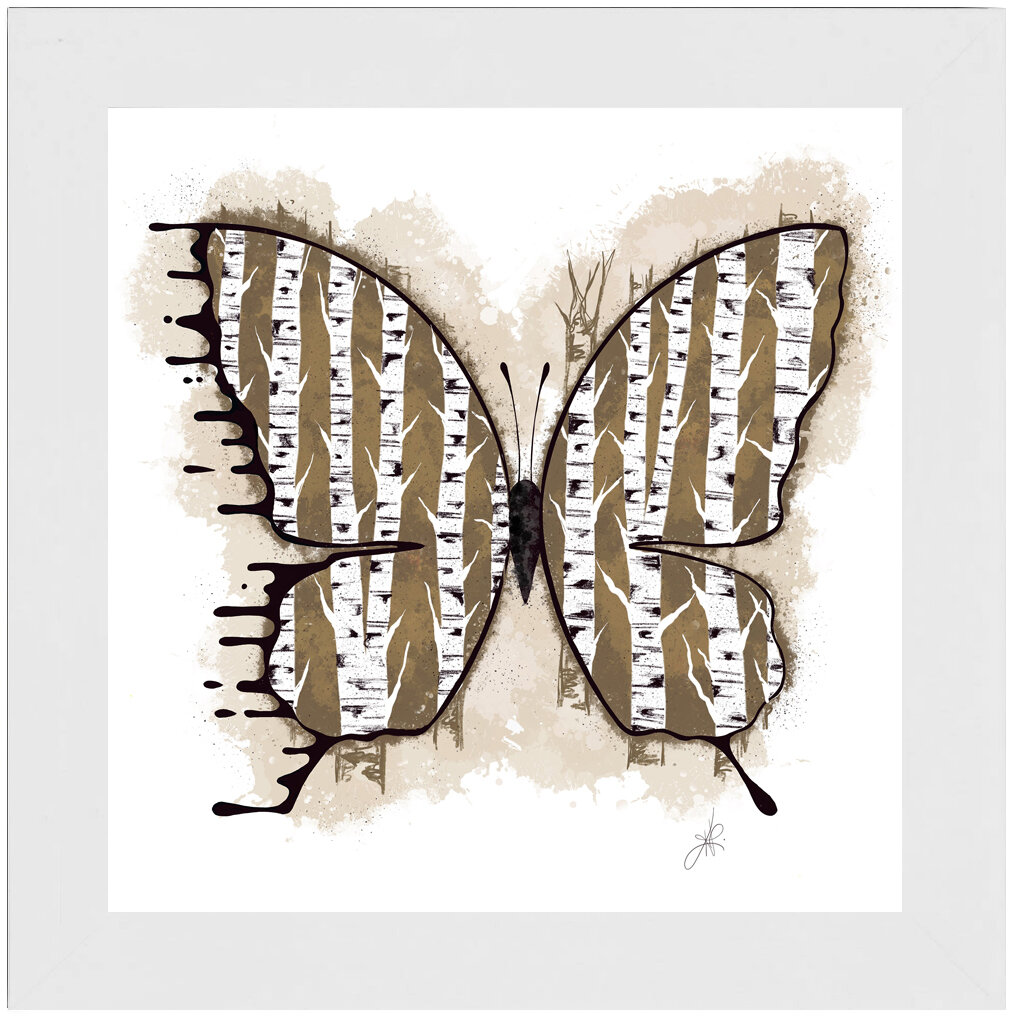 "Birch, Please" Bipolar Butterfly Framed Print- White Frame