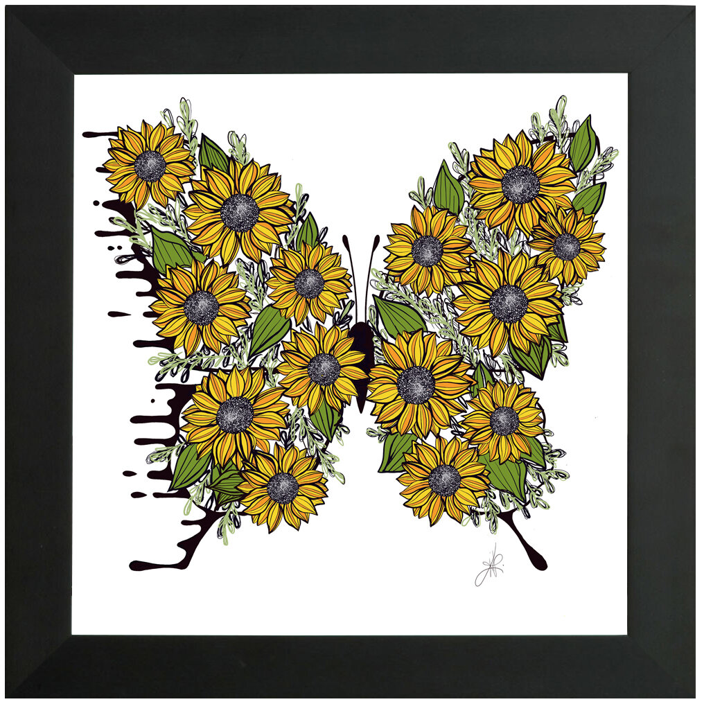 "Sunflower" Bipolar Butterfly Framed Print- Black Frame