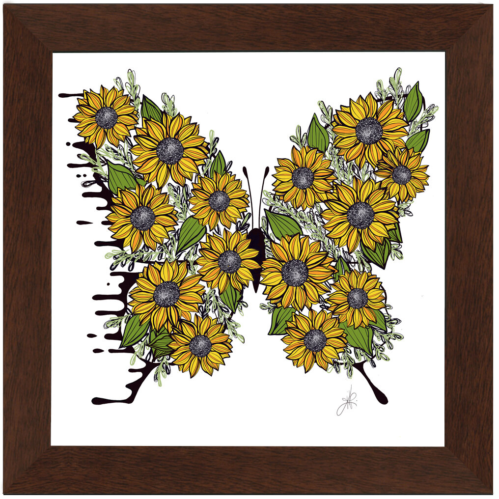 "Sunflower" Bipolar Butterfly Framed Print- Coffee Frame