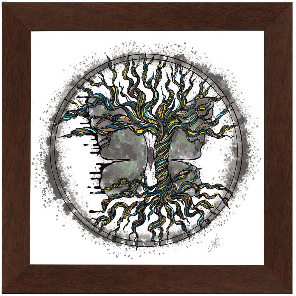 "Twisted Tree Overlay" Bipolar Butterfly Framed Print- Coffee Frame