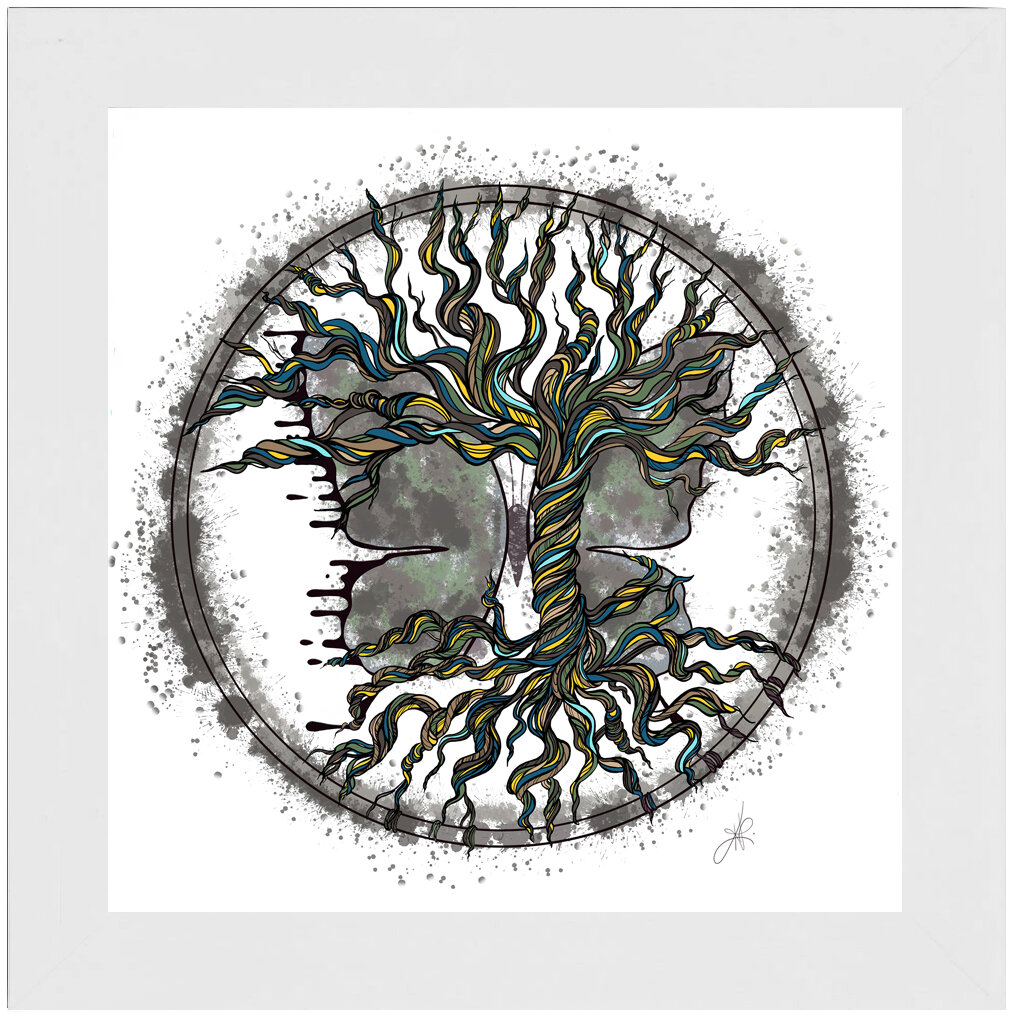"Twisted Tree Overlay" Bipolar Butterfly Framed Print- White Frame