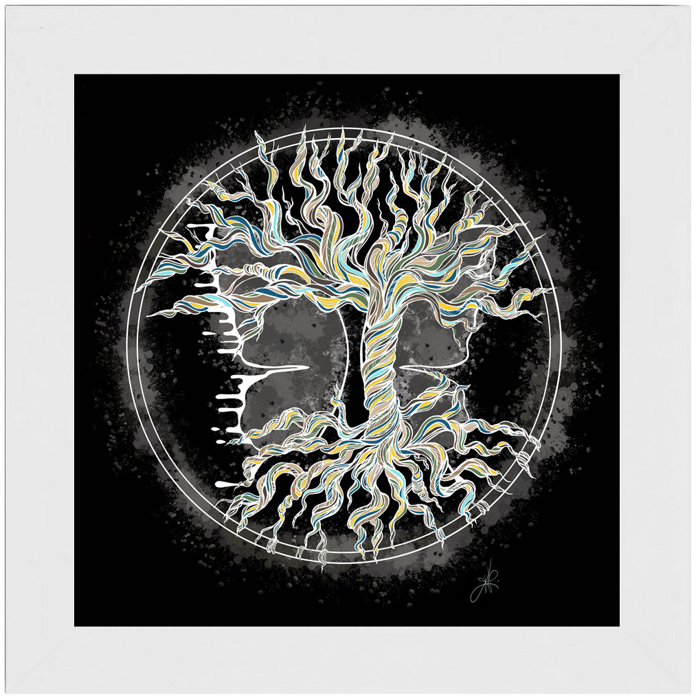 "Twisted Tree Black Overlay" Bipolar Butterfly Framed Print- White Frame