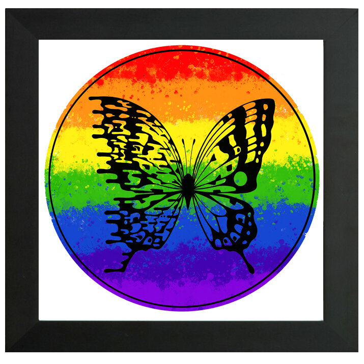 "Rainbow Stamp" Bipolar Butterfly Framed Print- Black or White Frame
