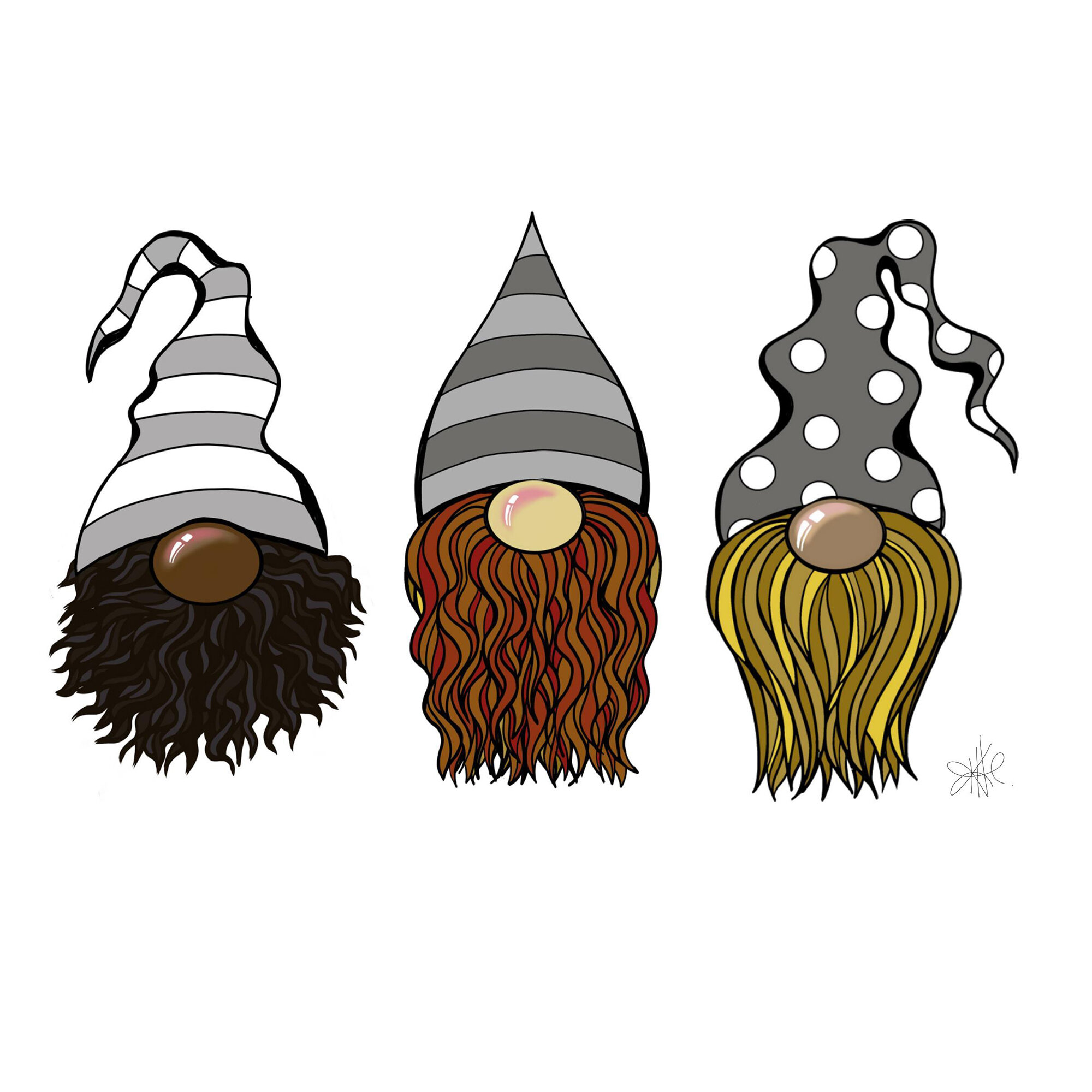 "3 Grey Gnomes" Unframed Print