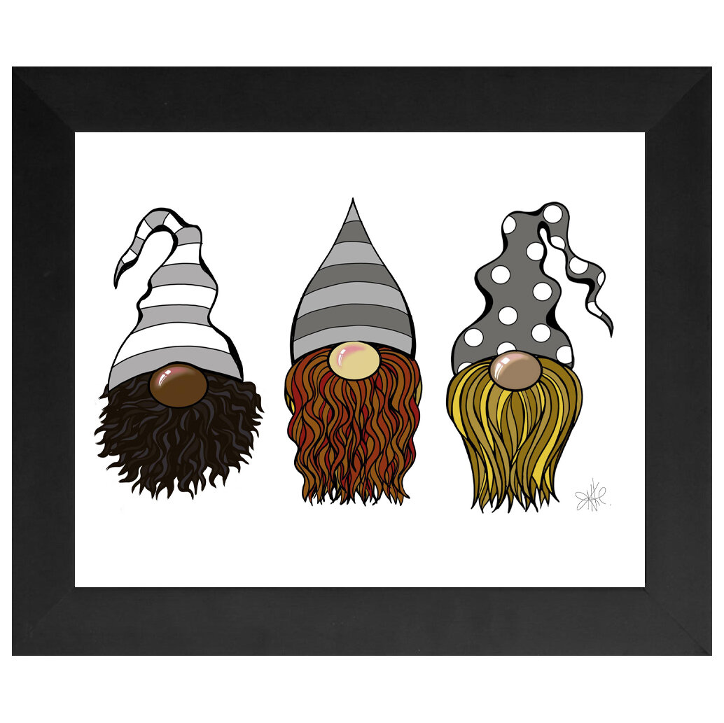 "3 Grey Gnomes" Framed Print- Black or White Frame