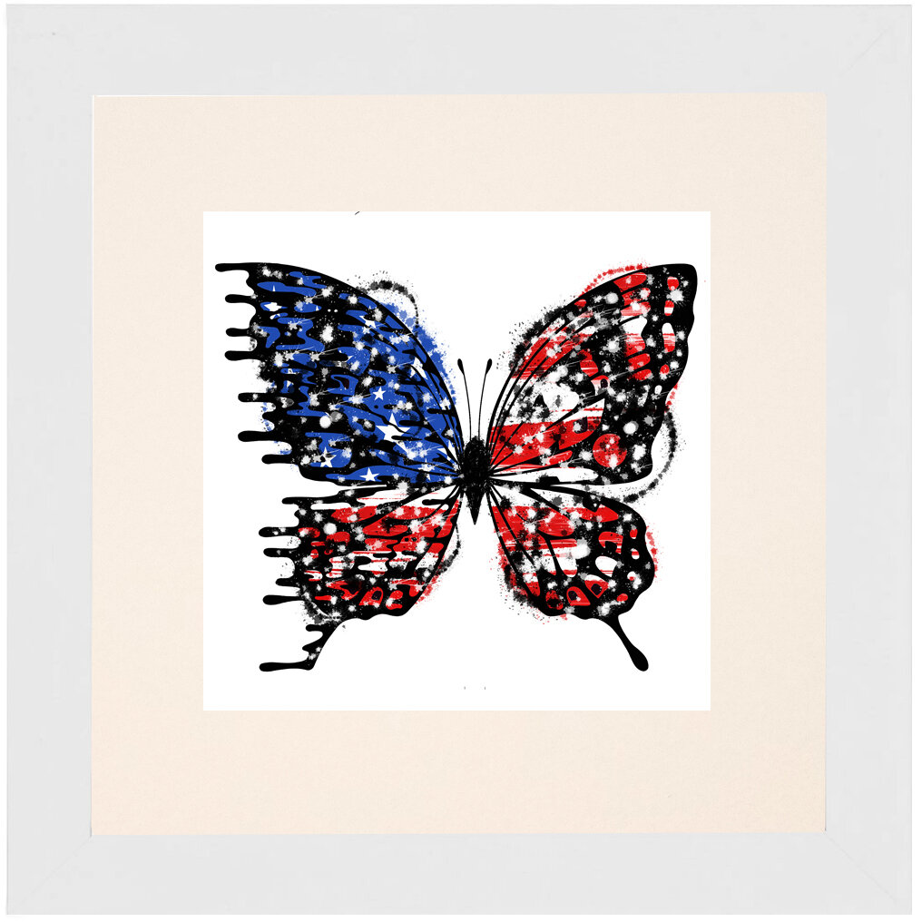 "Patriot Deconstructed" Bipolar Butterfly Framed & Matted Print- White Frame