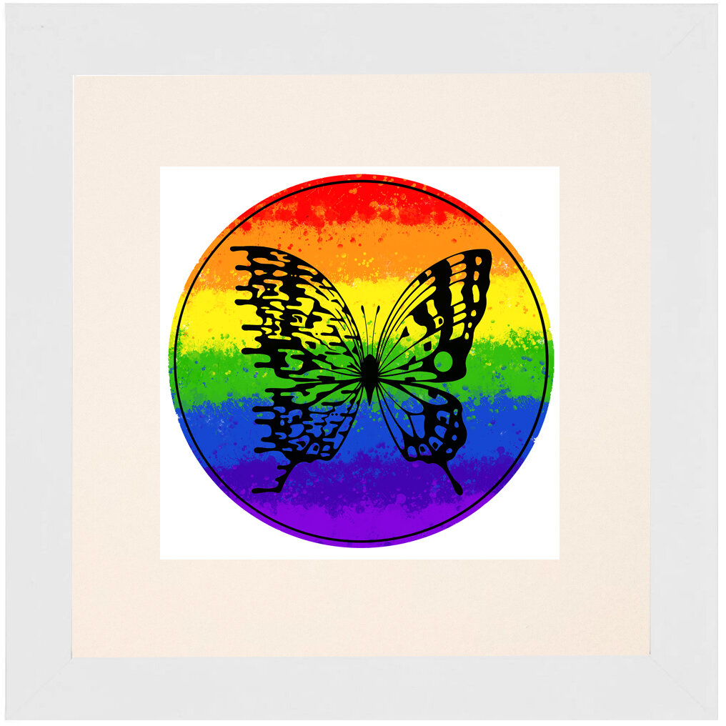 "Rainbow Stamp" Bipolar Butterfly Framed & Matted Print- White Frame
