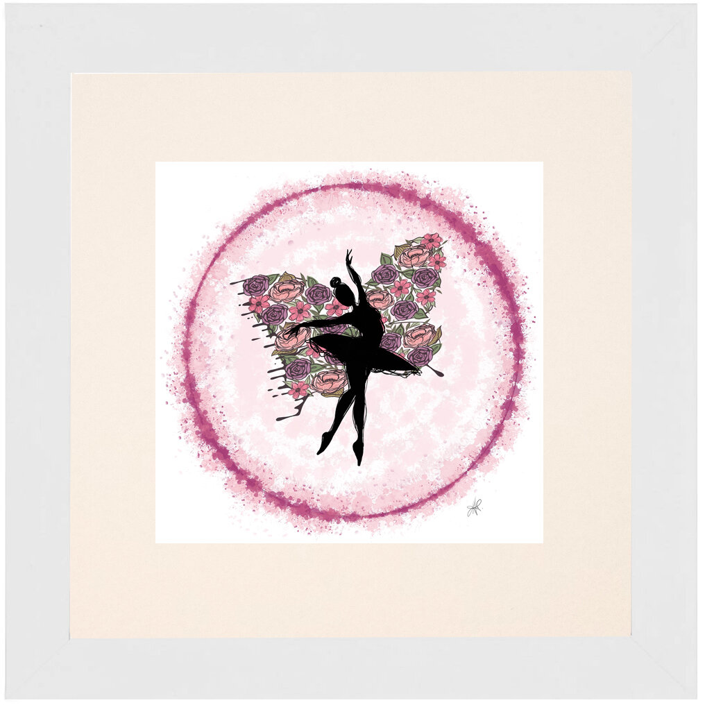 "Ballerina" Bipolar Butterfly Framed & Matted Print- White Frame