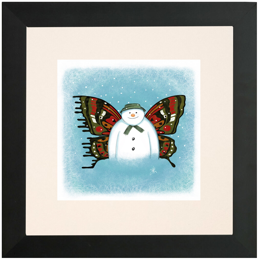"Snowman" Bipolar Butterfly Framed & Matted Print- Black Frame