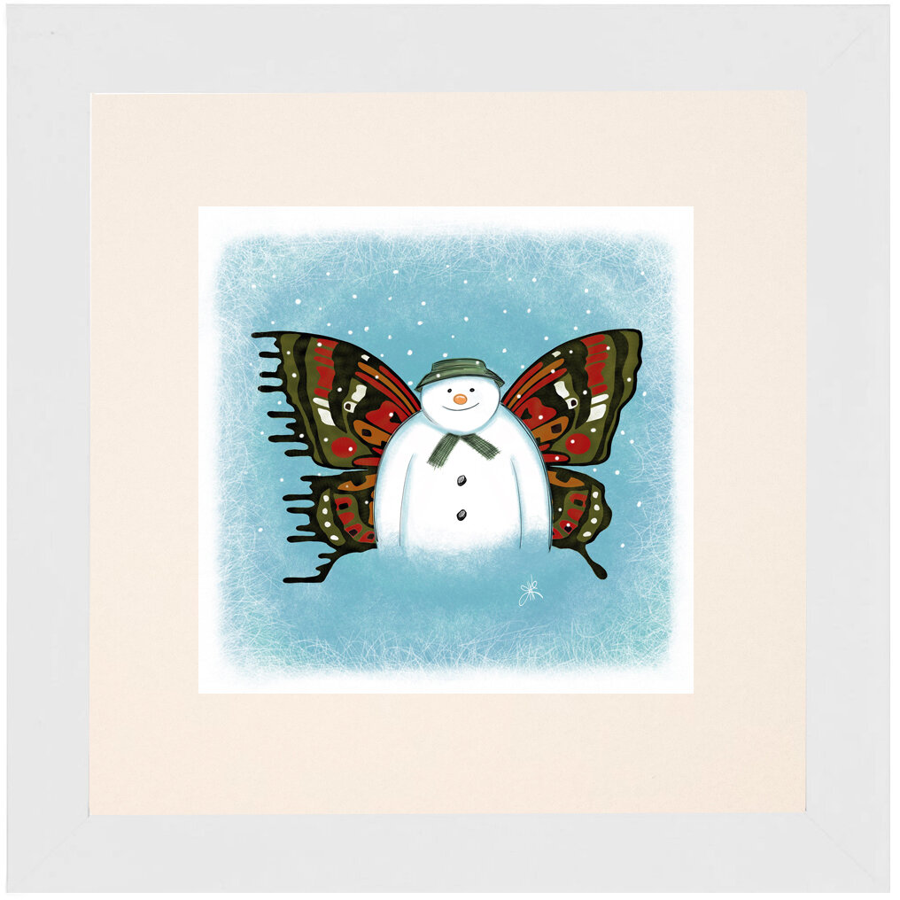"Snowman" Bipolar Butterfly Framed & Matted Print- White Frame