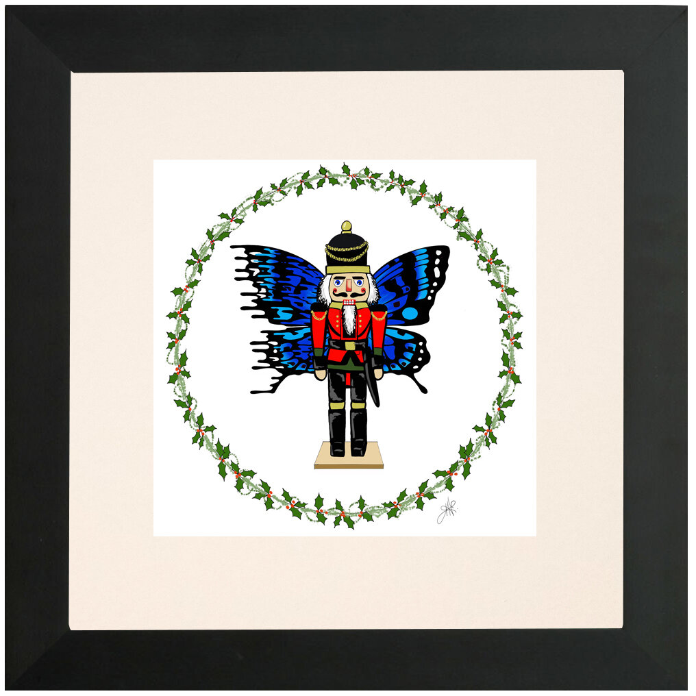 "Nutcracker" Bipolar Butterfly Framed & Matted Print- Black Frame