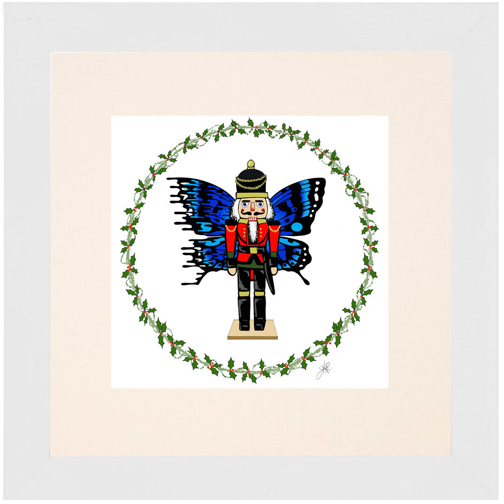 "Nutcracker" Bipolar Butterfly Framed & Matted Print- White Frame