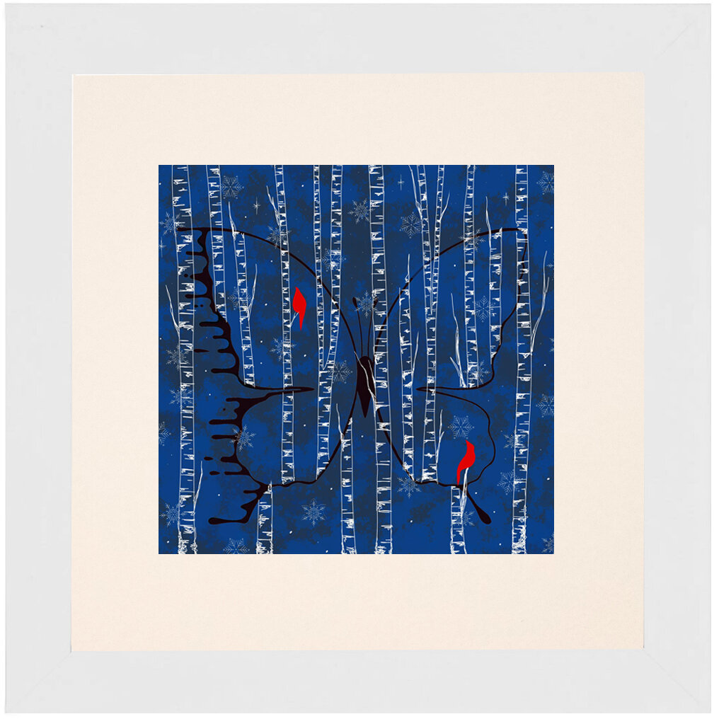 "Stars and Flakes" Bipolar Butterfly Framed & Matted Print- White Frame