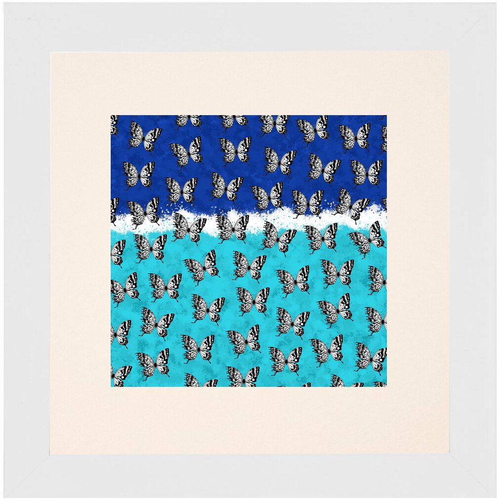 "Surfs Up" Bipolar Butterfly Framed & Matted Print- White Frame