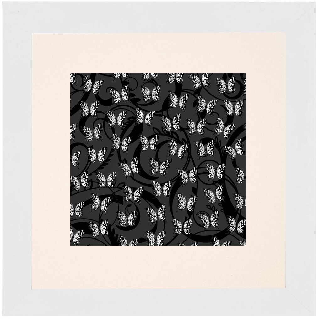 "Grey Swirls" Bipolar Butterfly Framed & Matted Print- White Frame