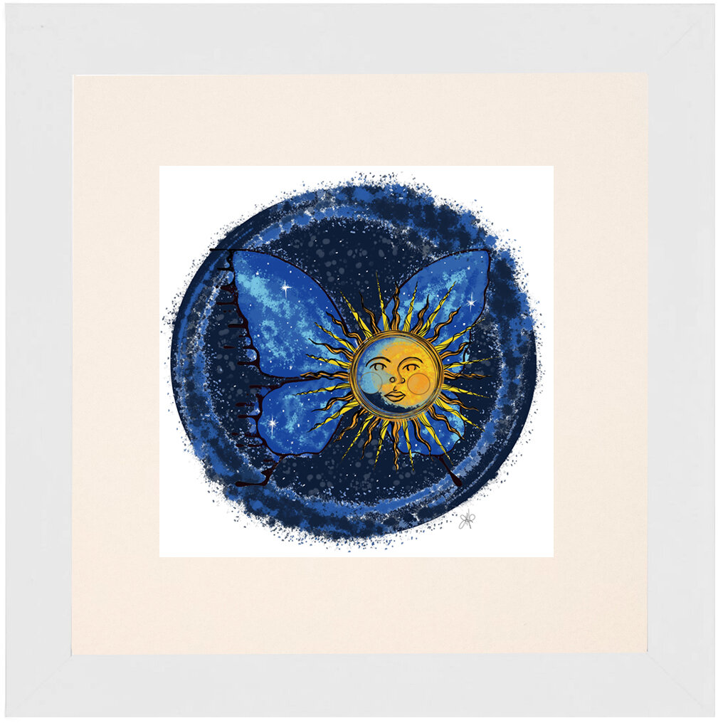 "Zodiac" Bipolar Butterfly Framed & Matted Print- White Frame