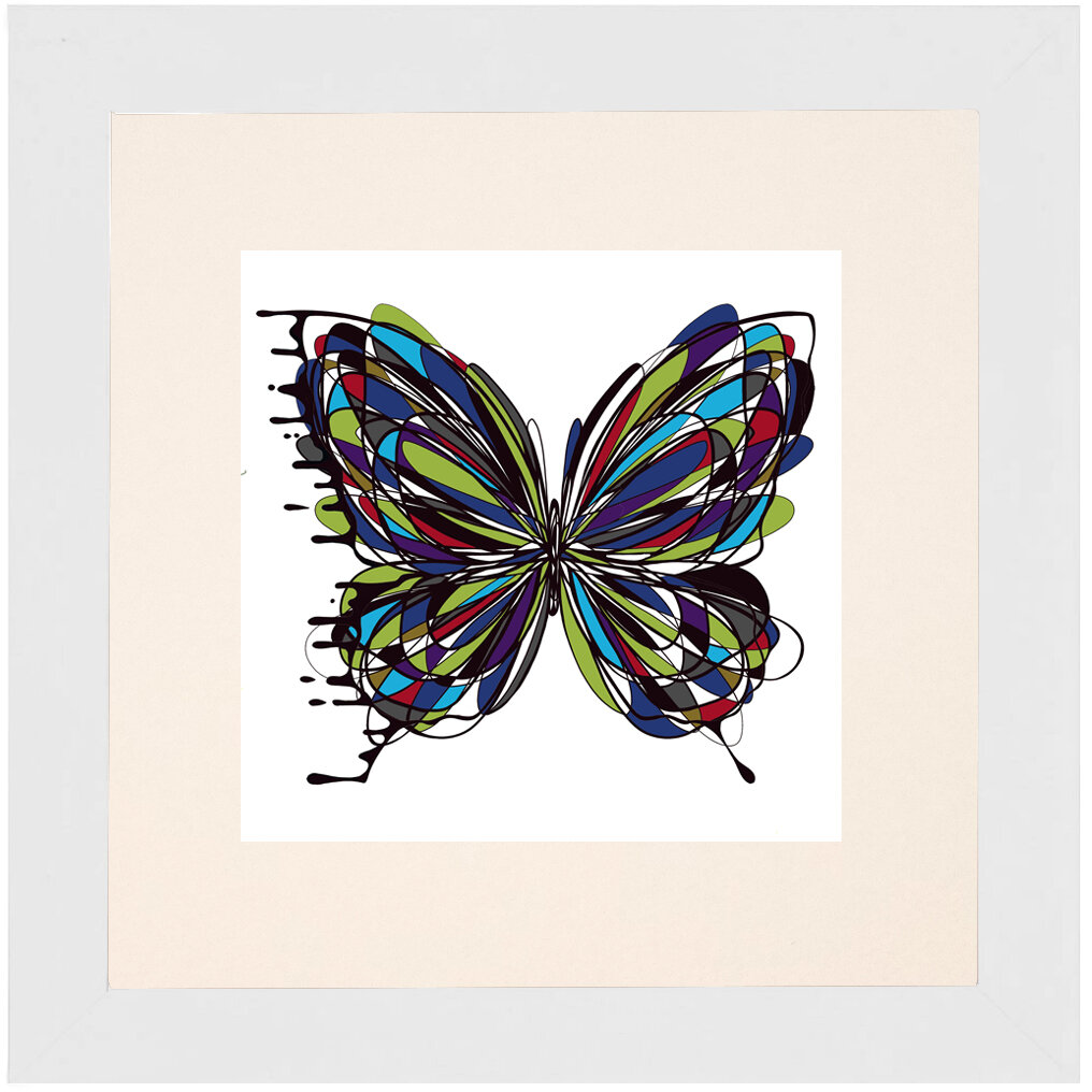 "Dizzy Colors" Bipolar Butterfly Framed & Matted Print- White Frame