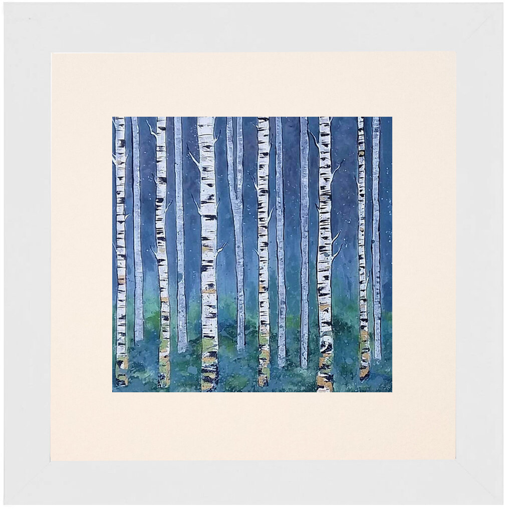"Night Trees" Framed & Matted Print- White Frame
