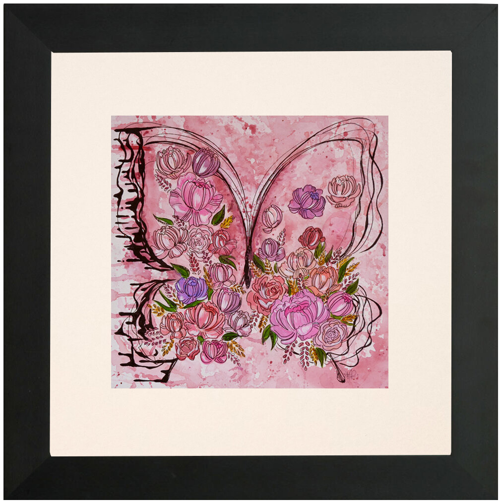 "Pink Blossom Melt" Bipolar Butterfly Framed & Matted Print- Black Frame