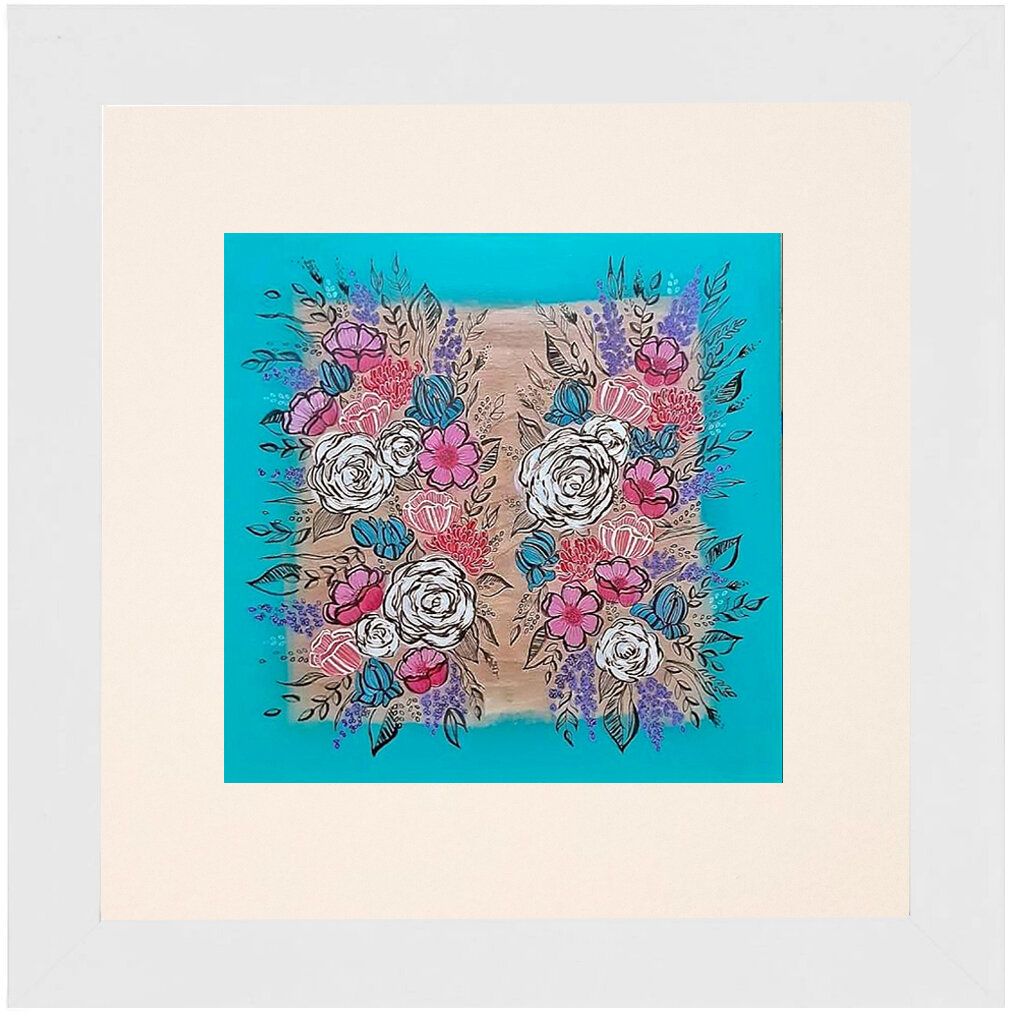 "Aqua Wood" Bipolar Butterfly Framed & Matted Print- White Frame