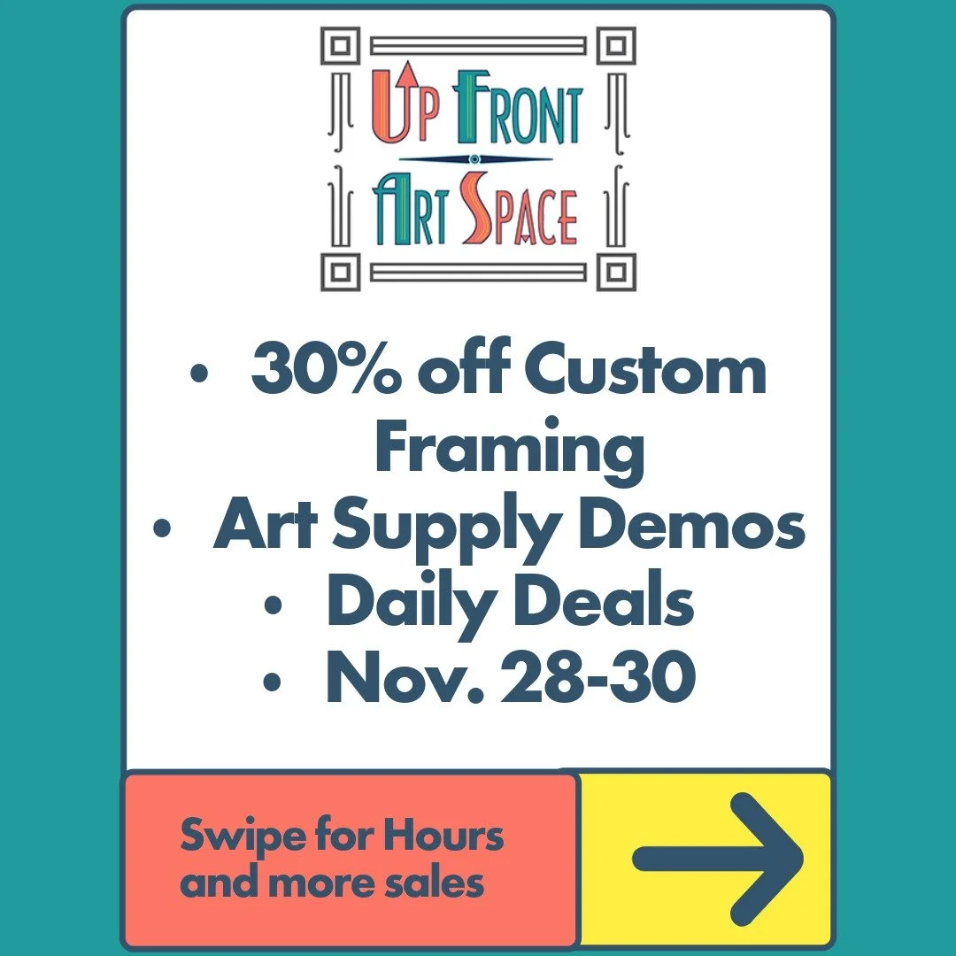 Open all weekend with 30% off Custom Framing and more. Swipe for hours and deals lasting all weekend. 
#upfrontartspace #cuyahogafallsohio #frameshop #blackfridaydeal #shopsmallohio #artsupplysale