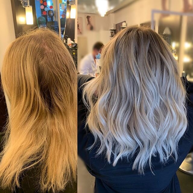 Colour done by @hairbygav 
#balayage #bleachout #colourcorrection#blondelife#beautifulhair#bestofblondes #daviestreet.#vancouverhairstylist #rootsmudge#babylights#healthyhair#braids#
