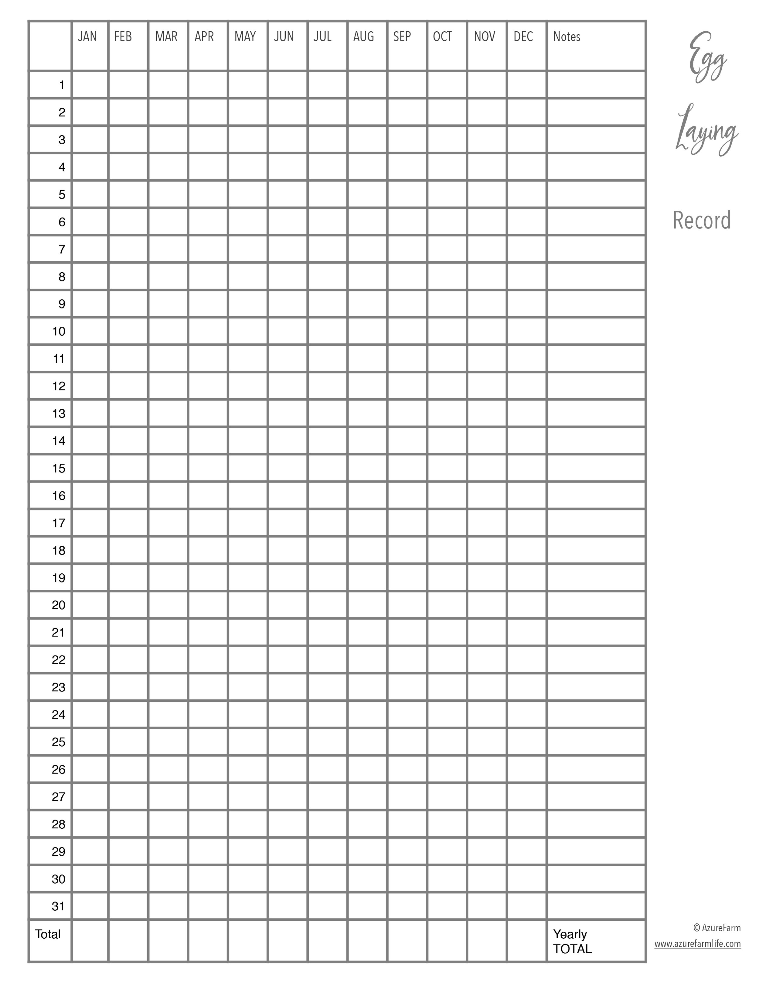 Printable Poultry Record Keeping Templates