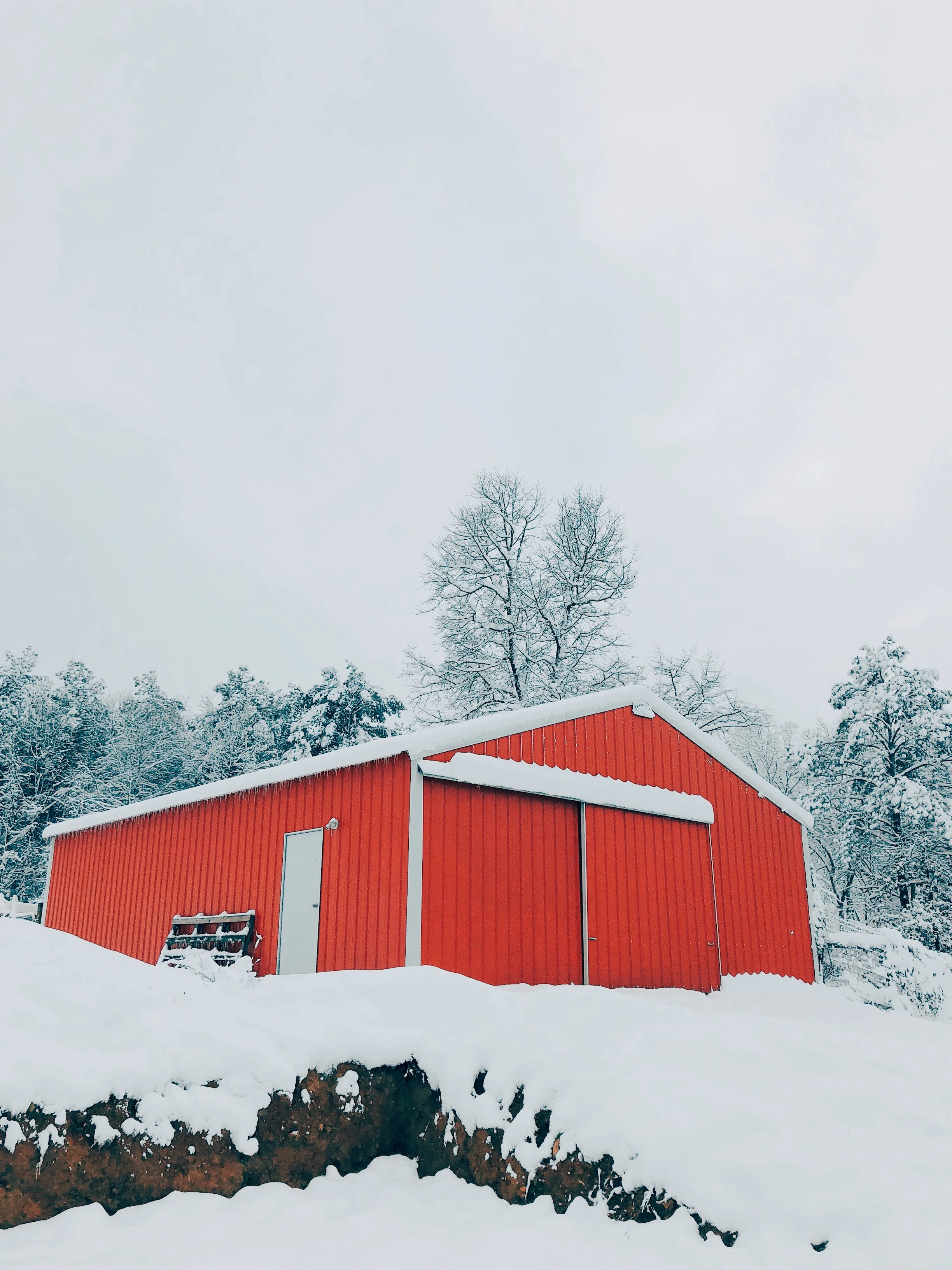 a few winters ago before we had the retaining wall, greenhouse, and before it was white!!