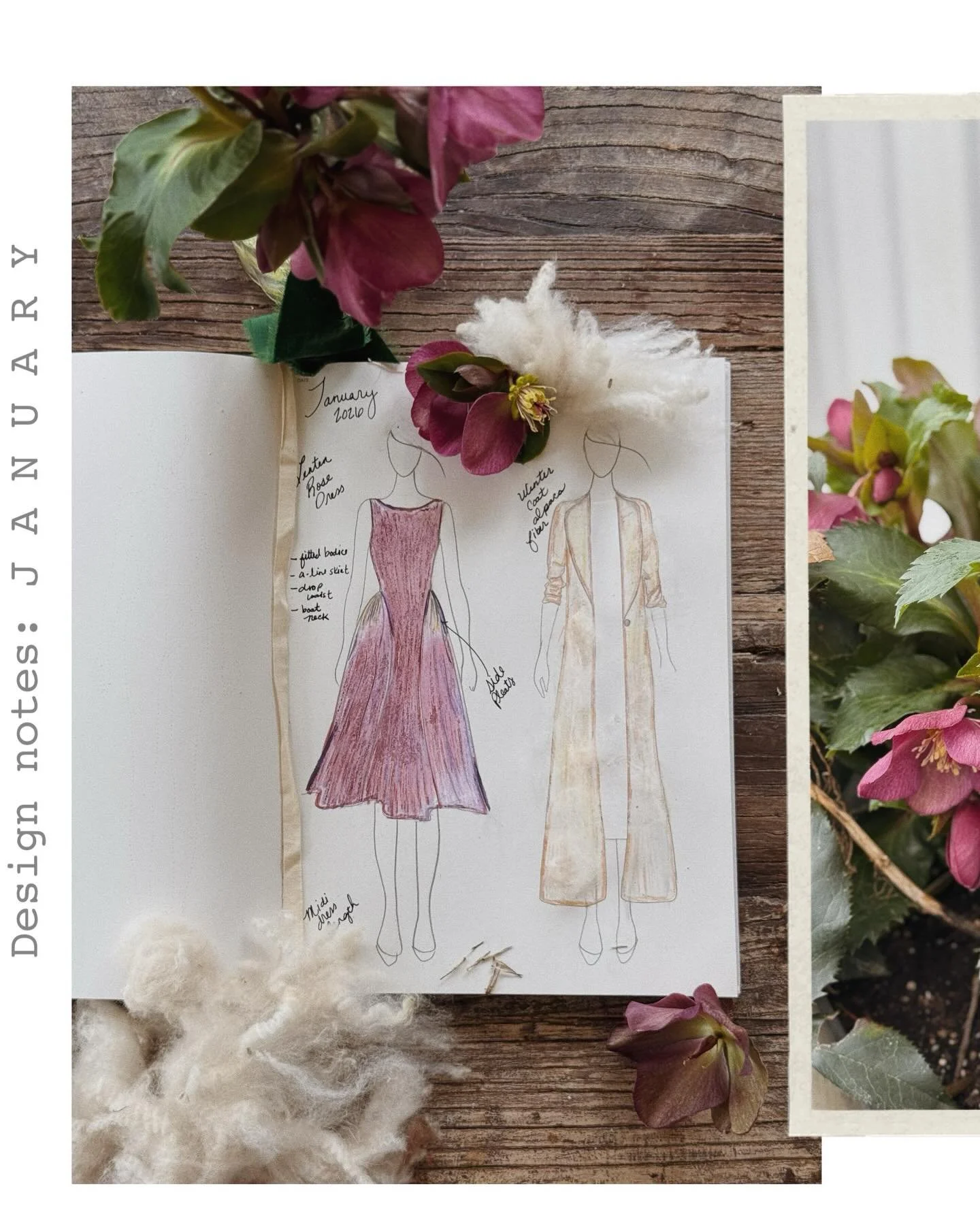 Design has always been how I pay attention.

On this cold, iced-in January day, I sketched a study inspired by the Lenten rose, and imagined a coat formed from alpaca fiber , built for warmth and endurance. The fiber itself comes from our alpaca, Max