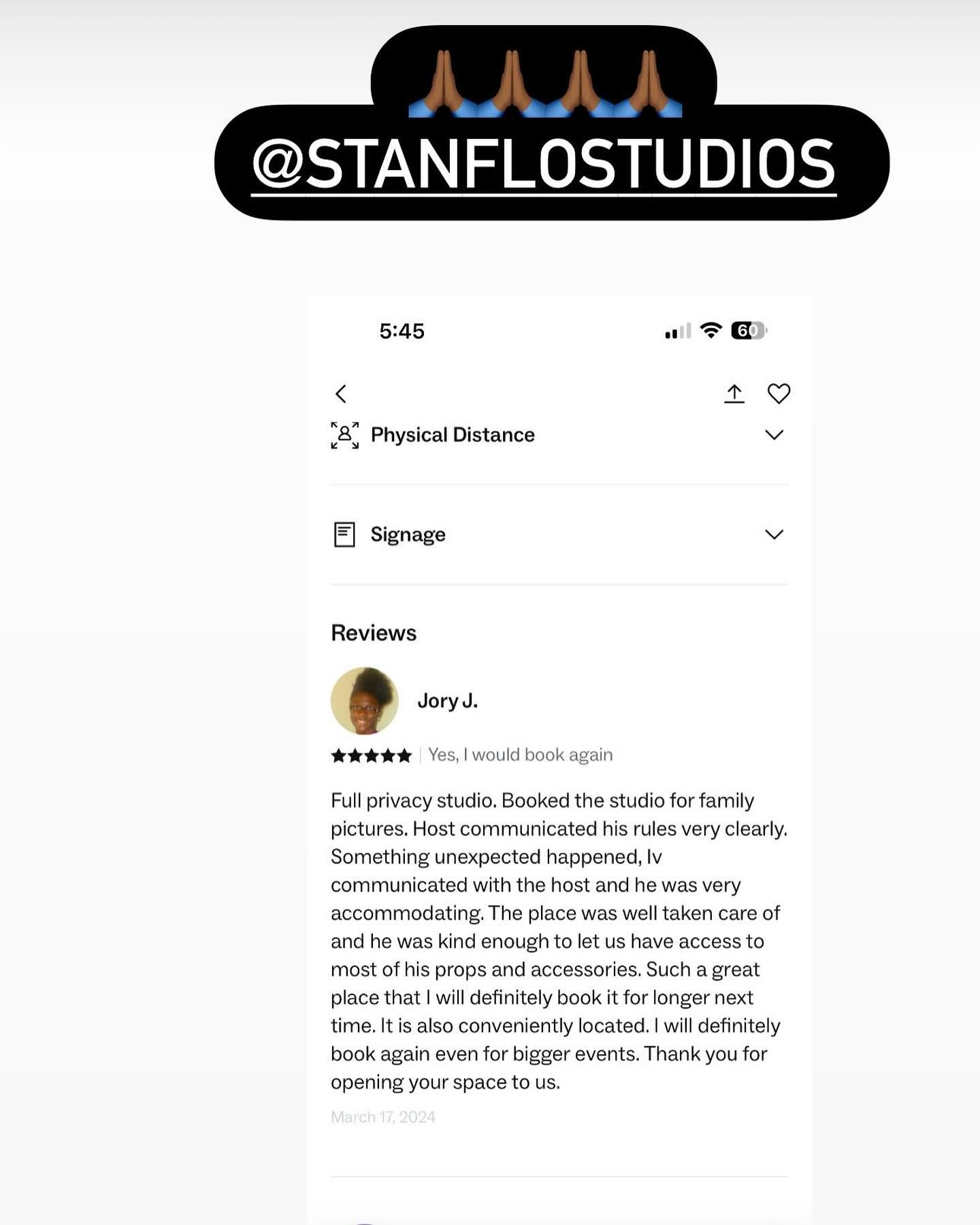 Thanks to all you that have been respectfully using our studios for their shoots. We truly appreciate your support. Special thanks to those that took the time to leave an honest feedback. This really encourages us to do better .